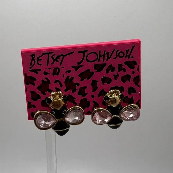 New Betsey Johnson Bee with Pink Rhinestone Wings Earrings - Picture 1 of 3